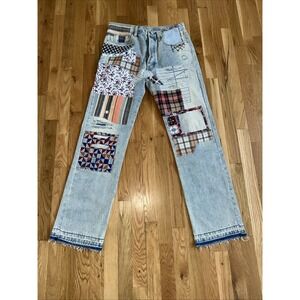 mnml V291 Blanket Jeans Bohemian Quilt Embroidered‎ Patchwork Size 31x32 Y2K